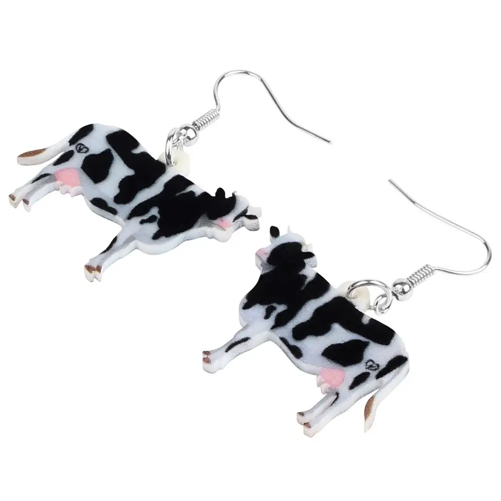 WEVENI Acrylic Dairy Cattle Cow Earrings Drop Dangle Jewelry Farm Animal For Women Girls Teens Kids Party Charm Gift Accessories - Image 3