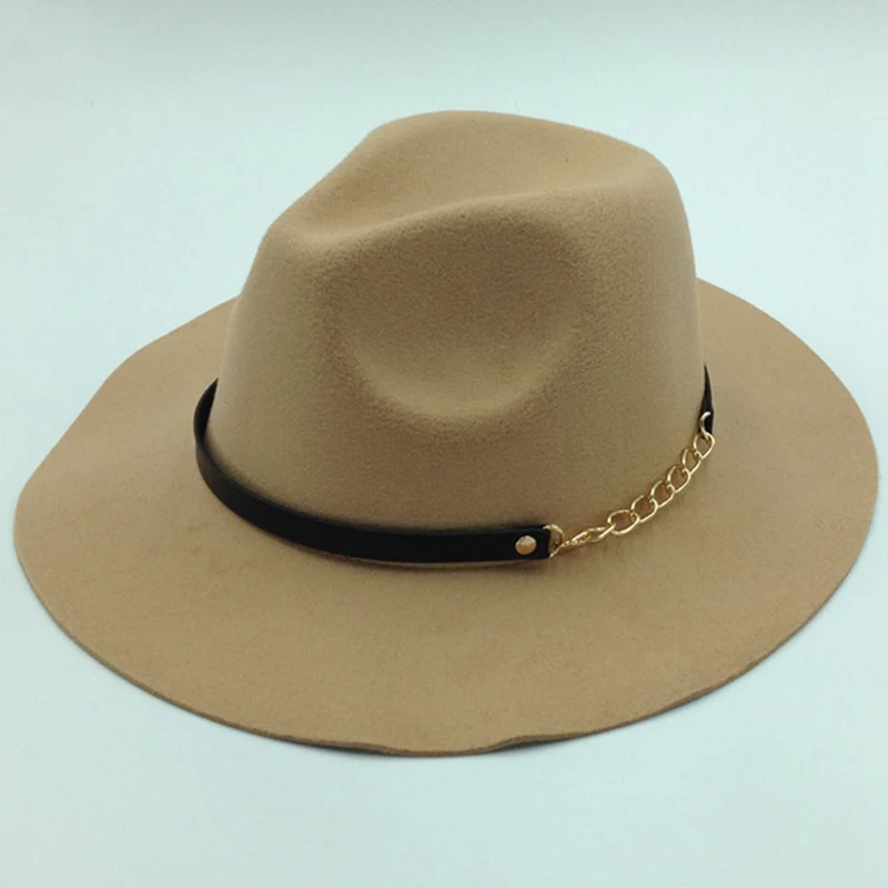 Шерстяная фетровая шляпа мужские шапки с цепочкой Женские винтажные шляпы Трилби шерсть теплая джазовая шапка Femme Feutre шляпа Панама