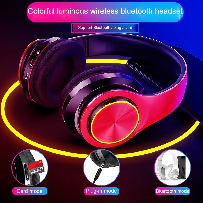 Классные Hi Fi стереонаушники светящиеся Складные Bluetooth музыкальные наушники FM
