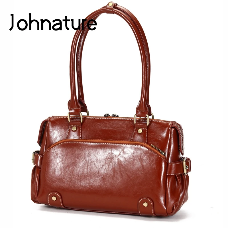 

Johnature Fashion Cow Leather Women Bag 2020 New Ladies Hand Bags Shoulder Luxury Large Capacity Solid Color Female Handbag