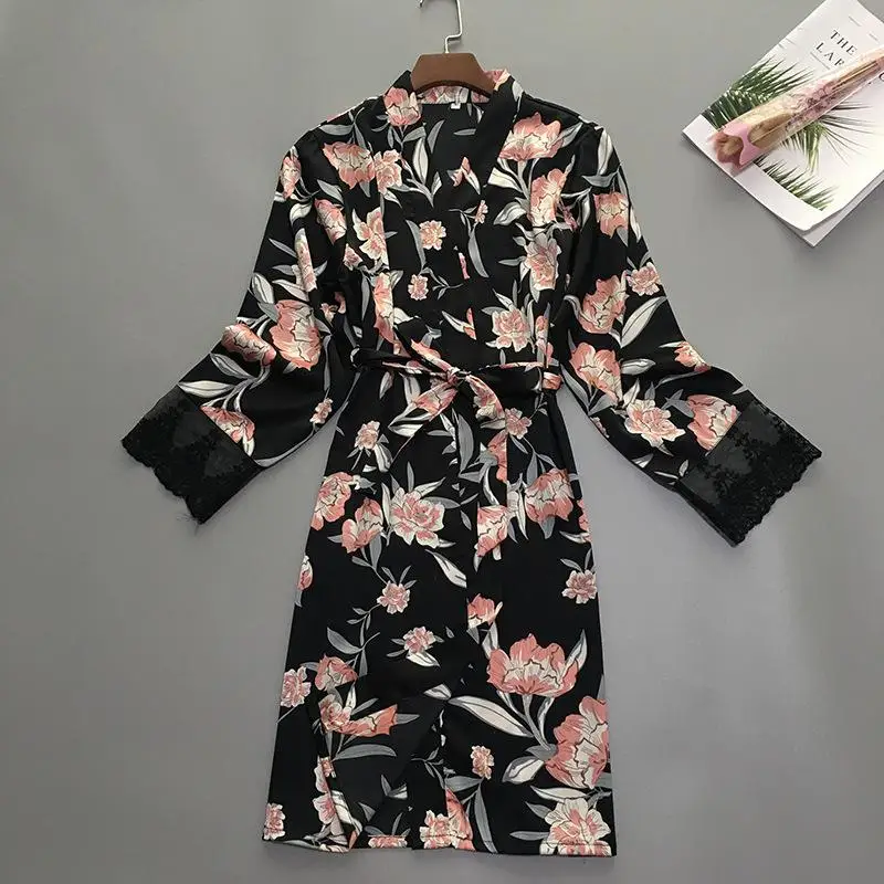 Серый летний Womens женский халат для спальни пижамы Дамская Домашняя одежда ночная рубашка соблазнительное кимоно банное платье пижамы - Цвет: D - 4