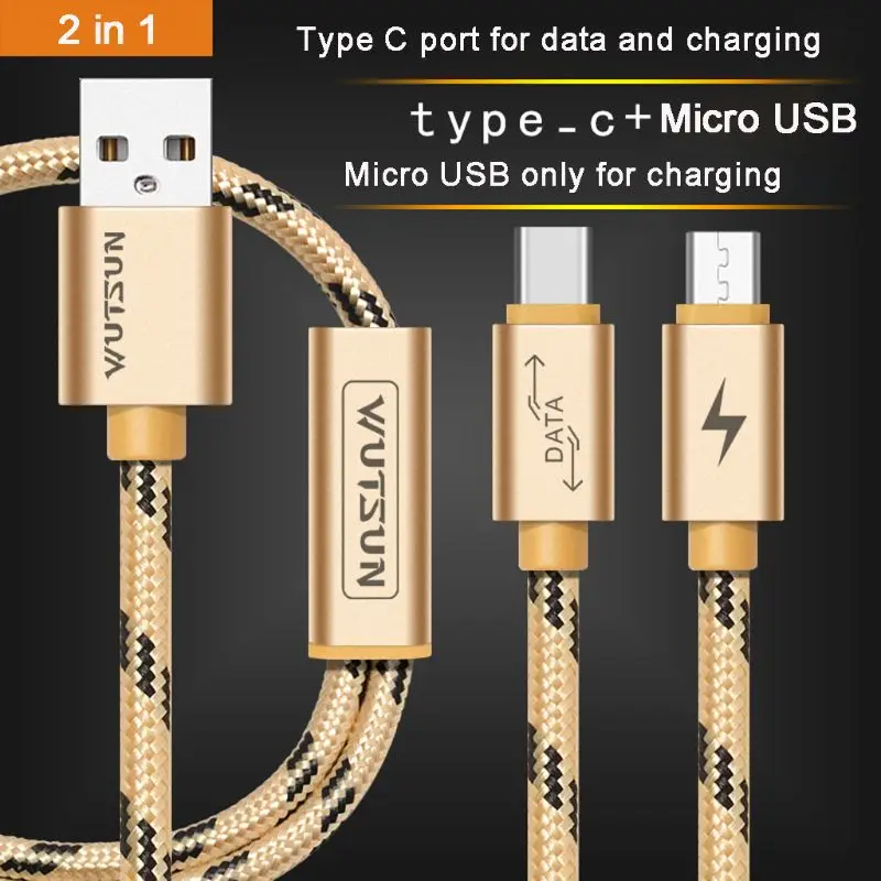 1,5 м 2 в 1 USB к type C Micro usb провода для зарядки отдельный USB C нейлоновый кабель для передачи данных для Android мобильного телефона планшета Powerb