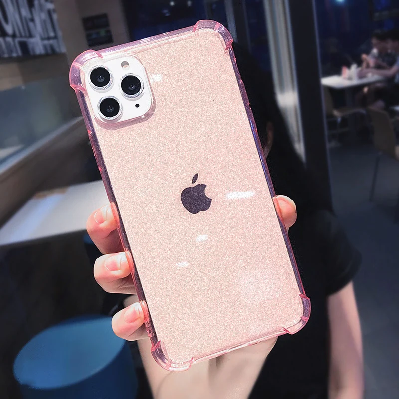 Ottwn Прозрачный блестящий порошковый чехол для телефона для iPhone 11 Pro Max XR XS Max X 7 8 6 6S Plus Блестящий Мягкий Силиконовый противоударный чехол - Цвет: Розовый