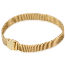 925 пробы серебряный браслет золотого цвета Блестящий тканый сетчатый Браслет reflexions браслет подходит для женщин Шарм из бисера Европа Diy ювелирные изделия