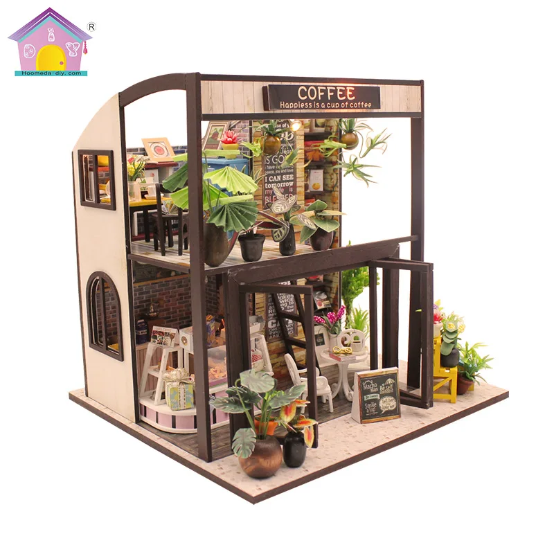 

Hoomeda-diy DIY Hut Handmade Architecture Model Birthday Gift Time Coffee House with Cover English