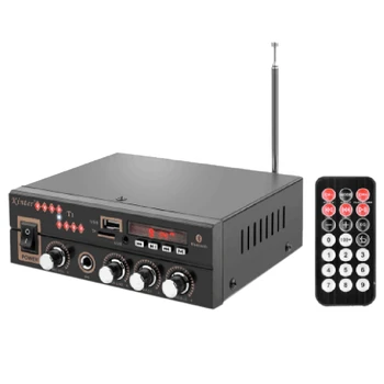 

FFYY-Kinter T1 2.0CH Amplifier Audio with Microphone /USB/TF/FM/AUX Play Stereo Sound Control Bass for Home Karaoke Car EU Plug