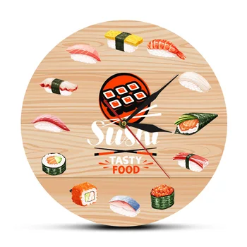 

Japanese Cuisine Sushi Tasty Food Wall Clock Kitchen Wall Art Decorative Minimalist Wall Watch Gift for Foodies Restaurant Chef
