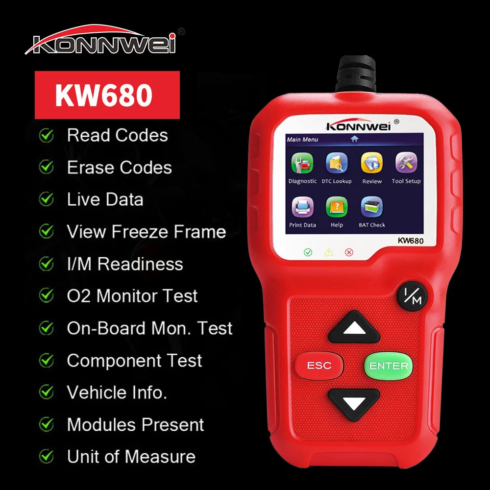 

KW680 OBD2 Conector Motor Fault Code Reader Car Diagnostic Tool of Automotive Scanner Verification Tool Car Key Programmer