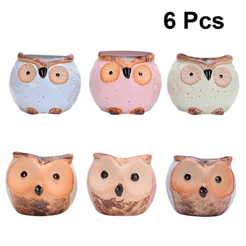

6pcs Owl Shape Flowerpots Succulent Planters Creative Plant Containers Ceramic Bonsai Pots for Home Office