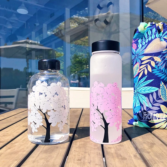 Clear Reusable Water Bottles with Infuser - Peachy Orange 20 oz Cherry Blossoms