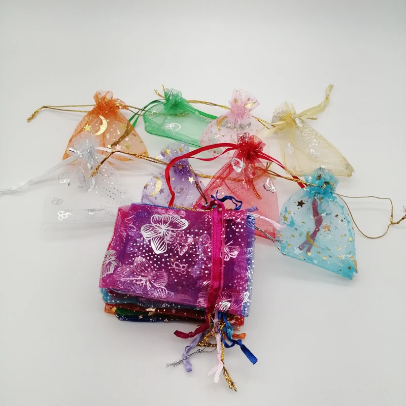 100 X Moon Star Organza Gift Bags Wedding Jewelry Drawstring Party Pouches 