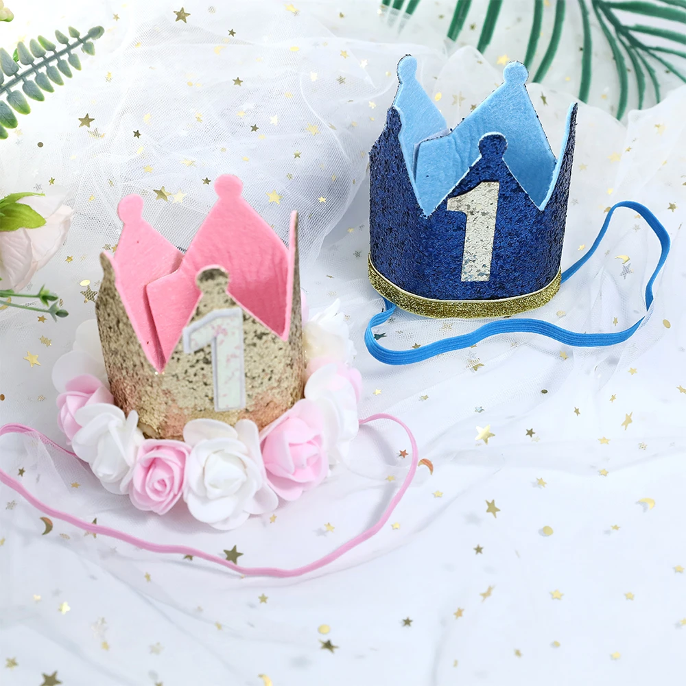 赤ちゃんのための最初の誕生日の王冠の帽子,出生前のパーティーの装飾,ピンク,青,王女,新生児のための|パーティーハット| - AliExpress