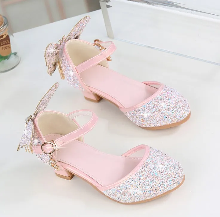 Baby Shoes Kids Shoes Children Sandals Kids Sandals Princess Kids Leather Shoes For Girls Glitter Butterfly Knot Dress Banquet Party Children High Heel Shoe For kids Girls Sandals
