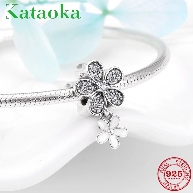 

Spring Flowers shape zircon with Enamel flower beads Jewelry making 925 sterling silver Fit Original European Charm Bracelet
