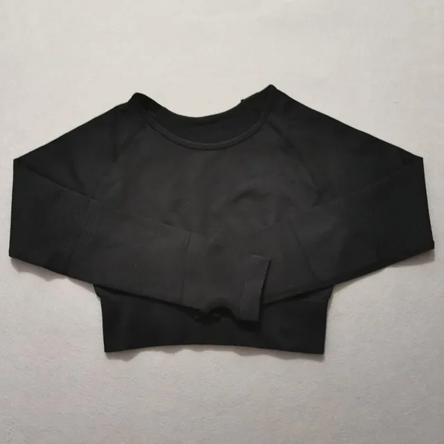 Black top Новинка, Женский комплект для йоги из 2 предметов, одежда для спортзала, тренировок, с длинным рукавом, для фитнеса, укороченный полый топ+ высокая талия, энергетические бесшовные леггинсы, спортивный костюм - Цвет: Black top