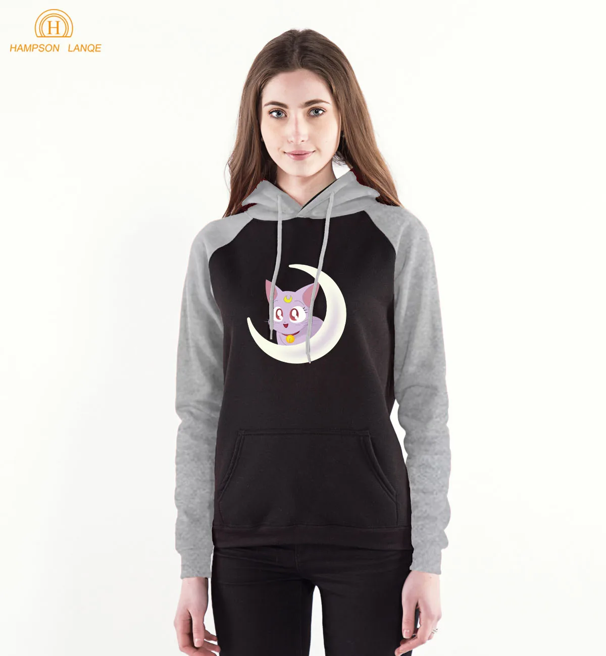 Серый Аниме Сейлор Мун Printn реглан толстовки для женщин стиль весна осень Kawaii толстовки женский спортивный костюм - Цвет: Серый