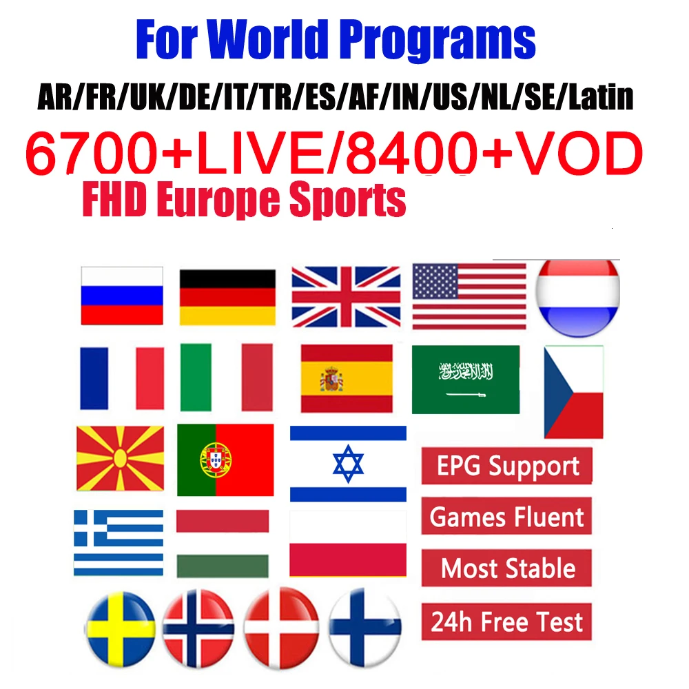 

World IPTV Subscription M3U 7500+ Live 5000+ VOD Europe IPTV France Germany Portugal USA Sweden UK Netherlands IPTV Spain Arabic