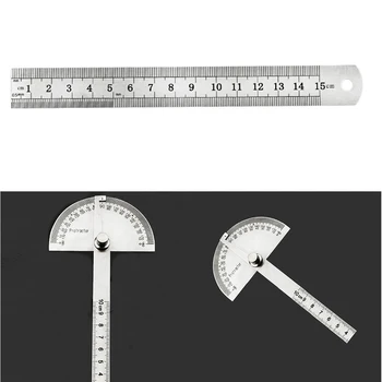

1*Protractor+1*Stainlesss Steel Ruler Stainless Steel 180 Degree Protractor Angle Finder Meter 0-10cm +15cm Ruler