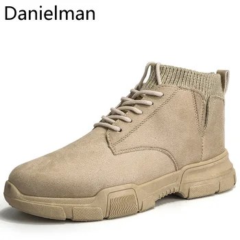 

Danielman Autumn Winter Leather Ankle Boots Men Shoes Classic Casual Boot Comfortable High Top Footwear Motorcycle Work Boots