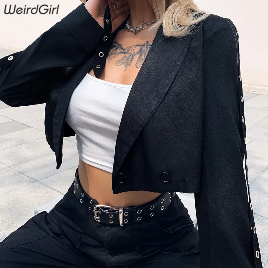 Weirdgirl женское повседневное пальто на пуговицах с v-образным вырезом однотонная черная ретро куртка короткий топ тонкая модная женская Свободная верхняя одежда Новинка Осень