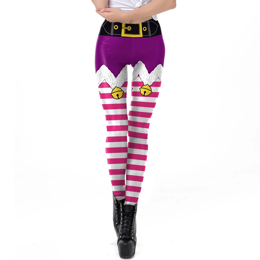 Леггинсы 2019Top женские рождественские колокольчики в полоску с принтом обтягивающие брюки-карандаш с высокой талией брюки