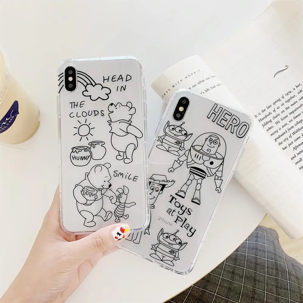 

Four corners Anti-knock Transparent soft case for iphone X XS MAX XR Toy Story Winnie Pooh case for iphone 6 6s 7 8 plus cover