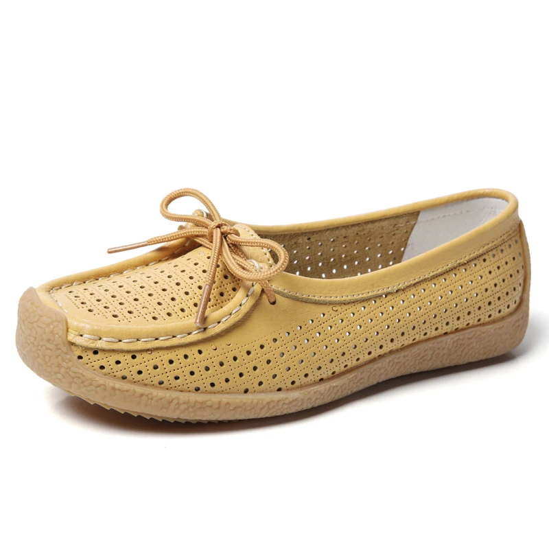 2019 Summer Women Flat Shoes Woman Genuine Leather Ladies Cutout Loafers Lace Up Ballet Flats Oxford Boat | Обувь