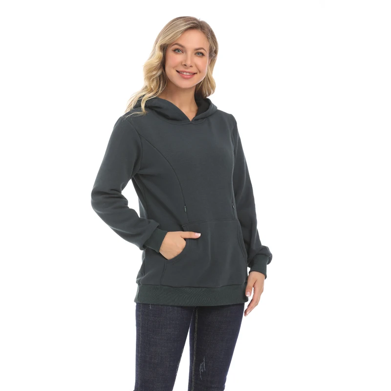 Maternity Hoodied Sweater Winter thermal Fabric Long Sleeve Breastfeeding Jumpers Nursing Wear Lactation Clothes 6
