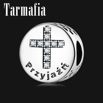 

Hot 925 Sterling Silver Beads Cross CZ Friendship letters Silver Charm 925 fit Original Pandora Bracelets DIY Jewelry