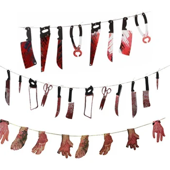 

NEW Halloween Bloody Garland Banner Scary Zombie Party Simulation Knives Decorations Supplies