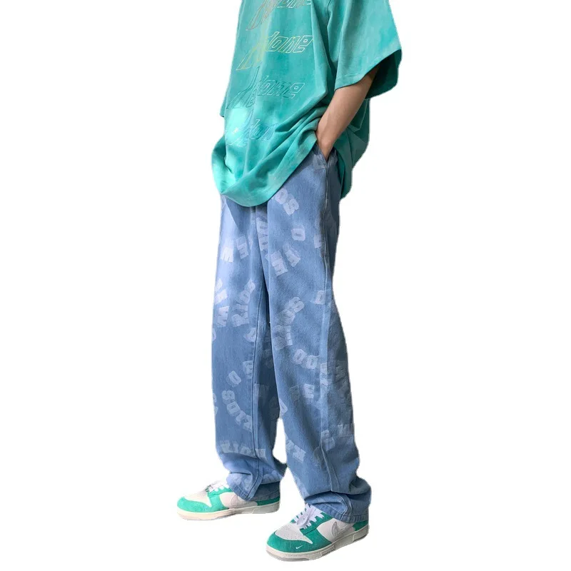 ICCLEK High Street Pants Men's Loose Straight Wide Leg Jeans Jeans  Men Jeans  Baggy Jeans  Mens Loose Jeans