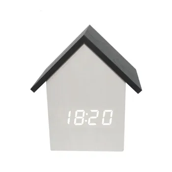 

Creative Korean Cabin Led Wood Clock Home Office Voice-Activated Alarm Clock Digital Display Temperature Alarm Clock For Bedroom