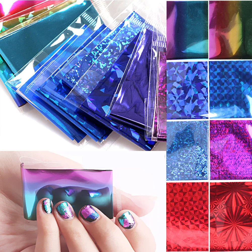 

50pcs Colorful Nail Foil Set Adhesive Transfer Foil Holographic Pattern Wraps Nail Art Wraps Glitter Sticker Decals 50pcs*20*4cm
