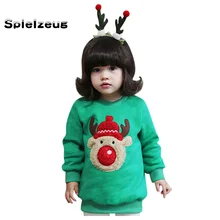 Одежда для малышей-мальчиков и девочек Длинные рукава напечатанные рождественские худи с оленями Топы осень-зима пуловеры толстовка# g4