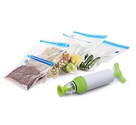 893382 5pcs/set Household Food Vacuum Compression Bag Fresh Bag With Hand Pump Transparent Reclosable Food Bag For Camp - Цвет: 893382