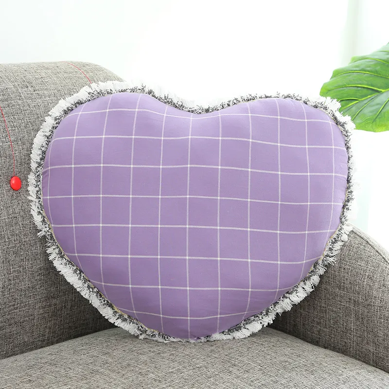 purple plaid Подушка в форме сердца красочная клетчатая и нежная кисточка - Цвет: purple plaid