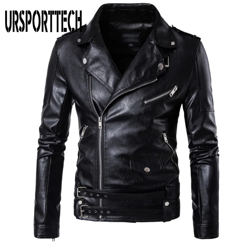 

URSPORTTECH Plus Size M-5XL Motorcycle Bomber Leather Jacket Men Autumn Turn-down Collar Slim fit Male Leather Jacket Coats