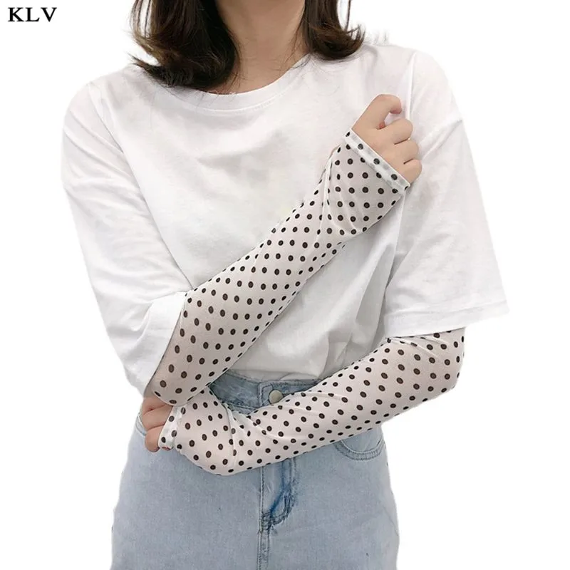 White Black Dot Корейские женские летние шелковые рукава для езды на велосипеде с защитой от УФ-лучей в горошек в стиле ретро, перчатки автомобильные - Цвет: White Black Dot