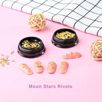 

1 Box Gold Moon Stars Rivets 3D Nail Art Decoration Accessories Rhinestones Crystal Hollow Metal Studs Beauty Manicure Tools DIY
