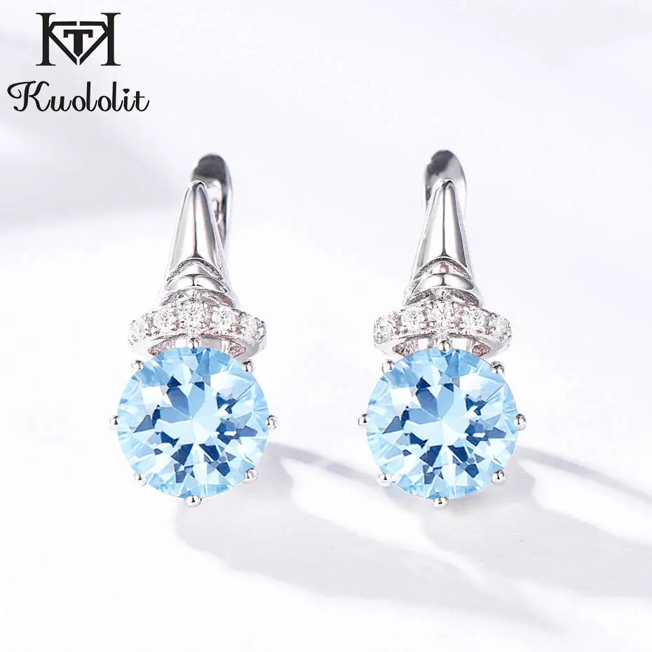 Aquamarine Куололит танзанит драгоценный камень Клипсы Серьги для женщин Твердые 925 пробы серебро обручение создан драгоценный камень серьги хорошее ювелирное изделие - Цвет камня: Aquamarine