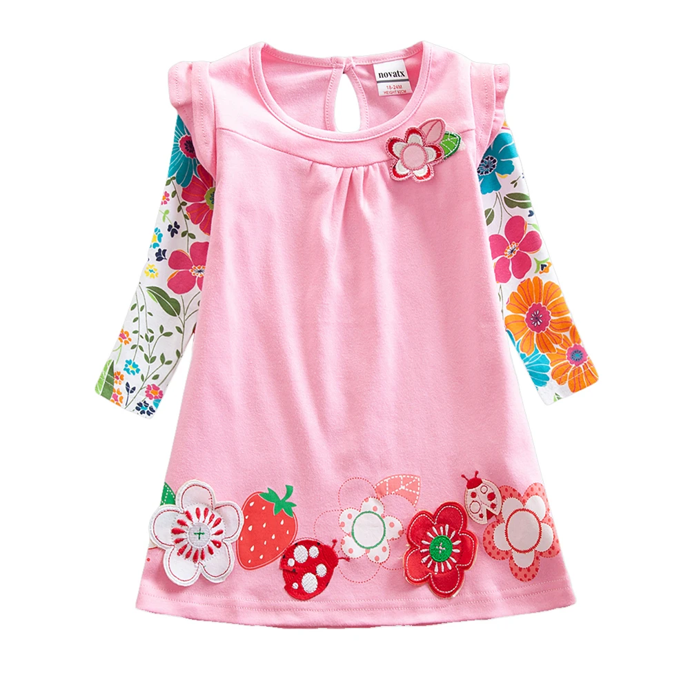 F2275 pink Платье с длинными рукавами для девочек с изображением Маленького Пони; хлопковое осеннее Новое Стильное платье с длинными рукавами для девочек - Цвет: F2275 pink