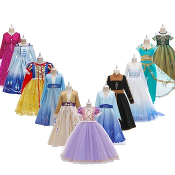 

Girl Elsa Dress 2 For Girls Rapunzel Jasmine Princess Cosplay Kid Anna Snow White Costume Children Halloween Party Girl Clothing