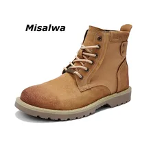 Misalwa/мужские повседневные кожаные ботинки; рабочие ковбойские ботинки с круглым носком; мужские зимние ботинки на меху; нескользящие зимние ботинки
