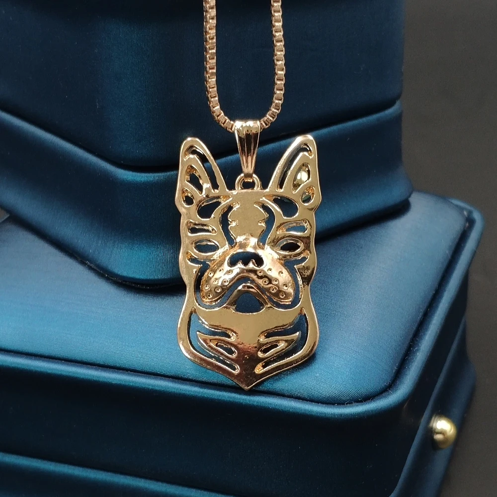 Boho Chic Alloy Boston Terrier Necklace Fashion Cartoon Dog Pendant Golden Color Plated Gift Box Available | Украшения и