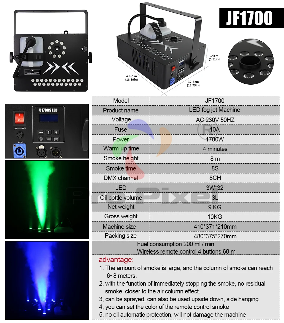 1 шт. светодиодный противотуманный струйный аппарат 1700 Вт RGB светодиодный цветной распылитель fogger 32x3 Вт 3 в 1 светодиодный беспроводной пульт дистанционного управления