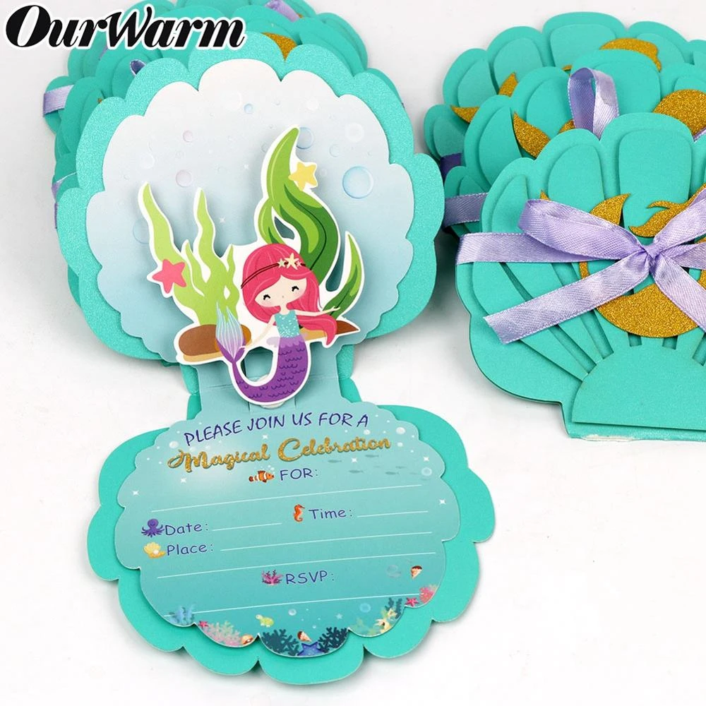 Ourwarm 36pcs Mermaid Party Invitations Birthday Baby Shower Supplies Shimmer Pearl Paper Invitation Cards Party Diy Decoration Cards Invitations Aliexpress