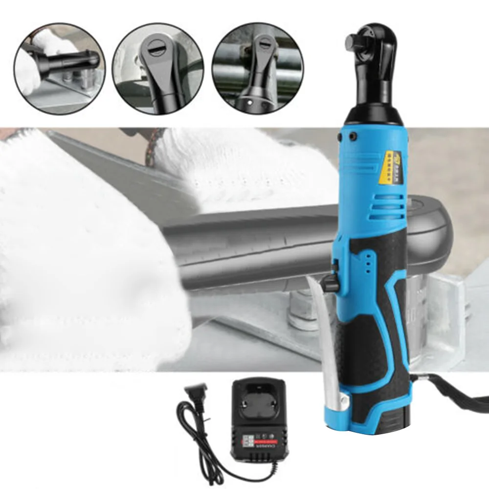 

42V 3/8 inch 90Nm Electric Cordless Ratchet Right Angle Wrench Tool No Battery Rechargeable electric cordless right wrench kit