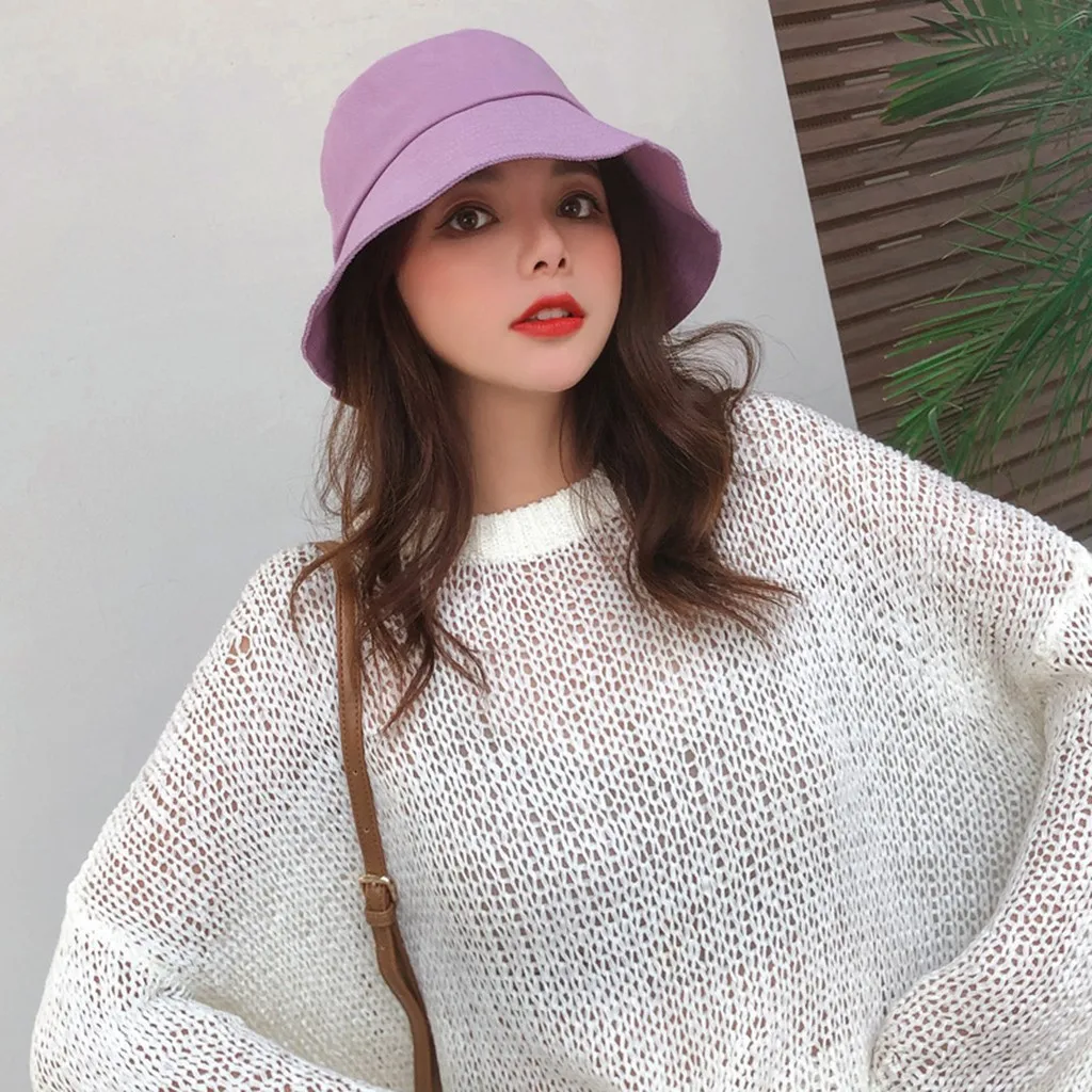 Шапка женская шапка мужская шляпа Кепки gorros mujer invierno шапочка Для женщин однотонные ботинки в рыбацком стиле шляпа от солнца Складная пляжная шляпа - Цвет: Фиолетовый