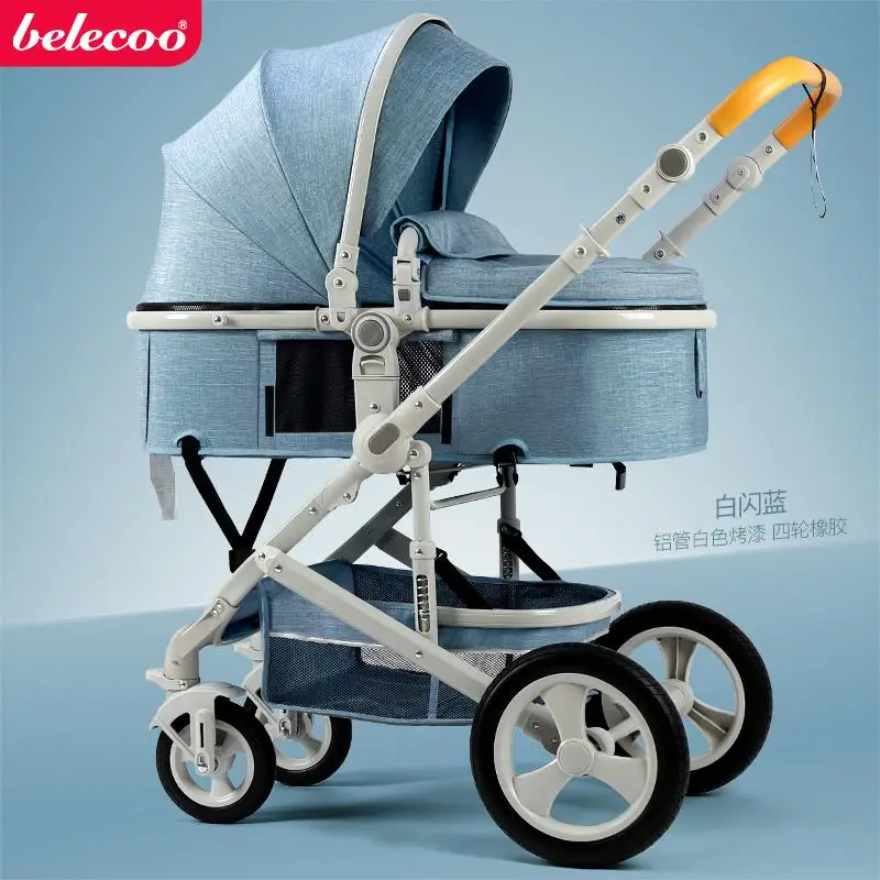 white blue 5 Belecoo/прогулочная коляска с высоким пейзажем, детская коляска 2 в 1, двусторонняя коляска для путешествий, алюминиевая рама, стандарт ЕС, автомобиль, 10 шт., подарки - Цвет: white blue 5