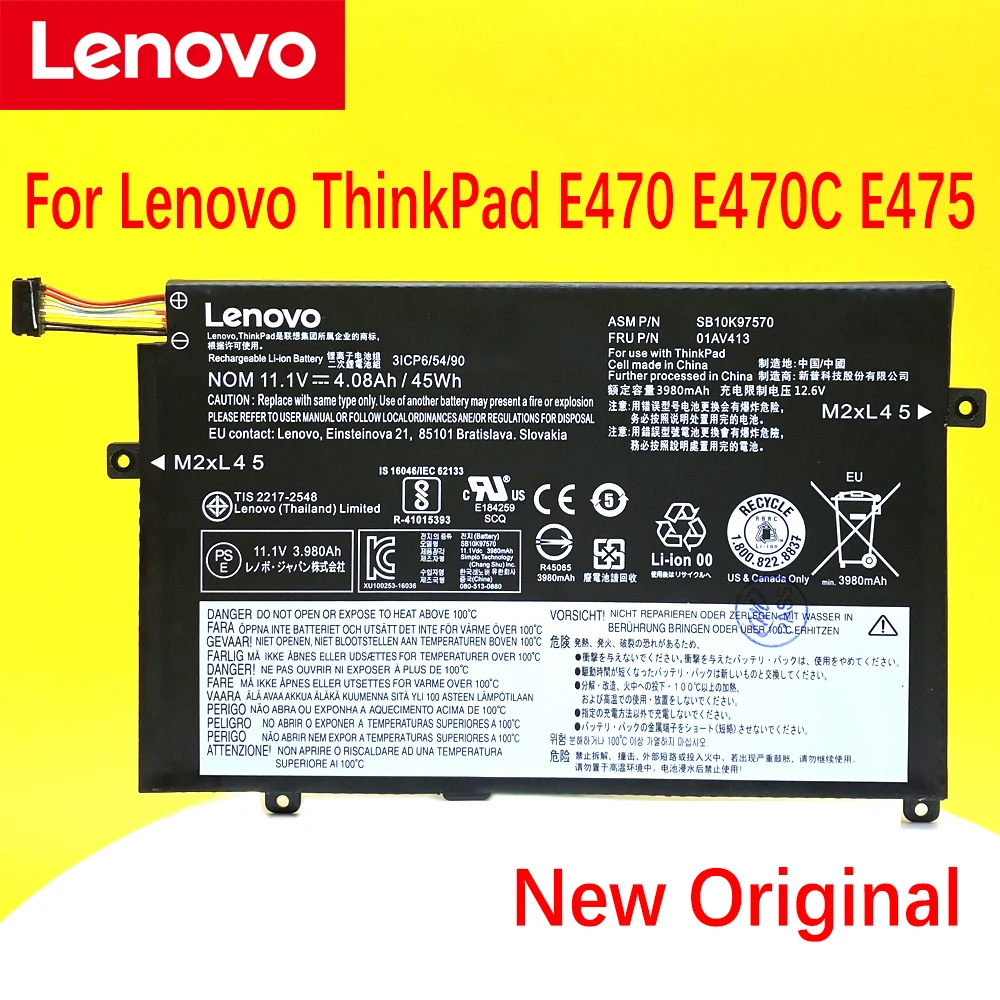 para Lenovo Thinkpad E470 E470c E475 Série Sb10k97568 Sb10k97569 Sb10k97570 01av411 01av412 01av413 Bateria do Portátil Novo